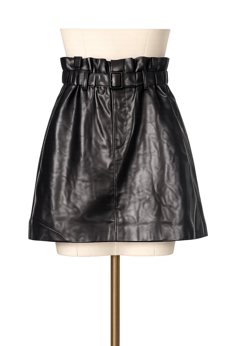 BlankNYC Vegan Leather Paperbag High Waist Mini Skirt - Black - XS
